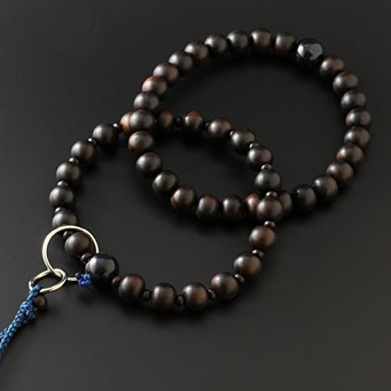 Kyoto Buddhist Altar Hayashi Prayer Beads Jodo Sect Ebony with Blue Tiger Eye Stone Formal Official Bag Kyoto Prayer Beads (Unground) (4 Items) (For