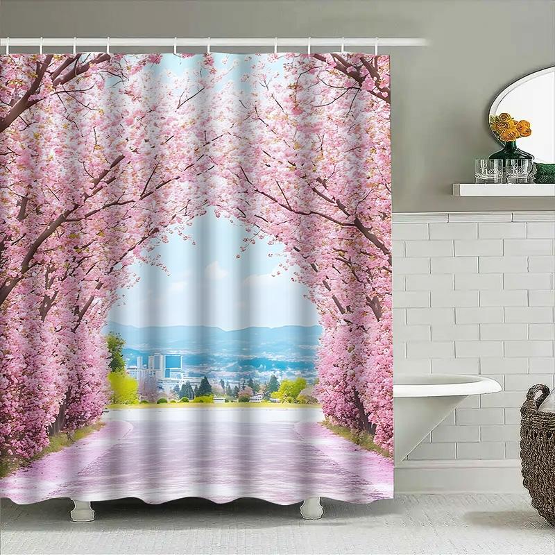 

Cherry Blossom Tunnel Shower Curtain—Stunning Nature Scene for Your Bathroom—Romantic and Serene Decor Idea Waterproof Durable 90X180cm(35x70in)