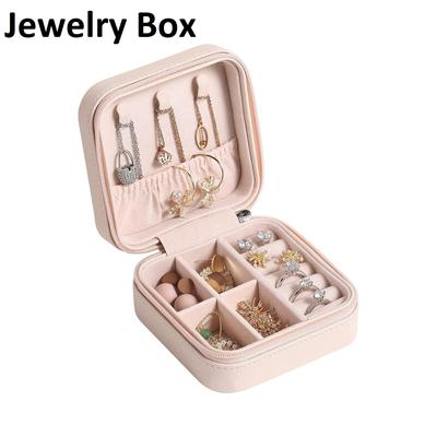 Malá šperkovnice Přenosný cestovní organizér na šperky Výstavní Pouzdro na prsteny Náušnice Náhrdelník Náramek, Dárek pro ženy Dívky, Růžová umělá kůže