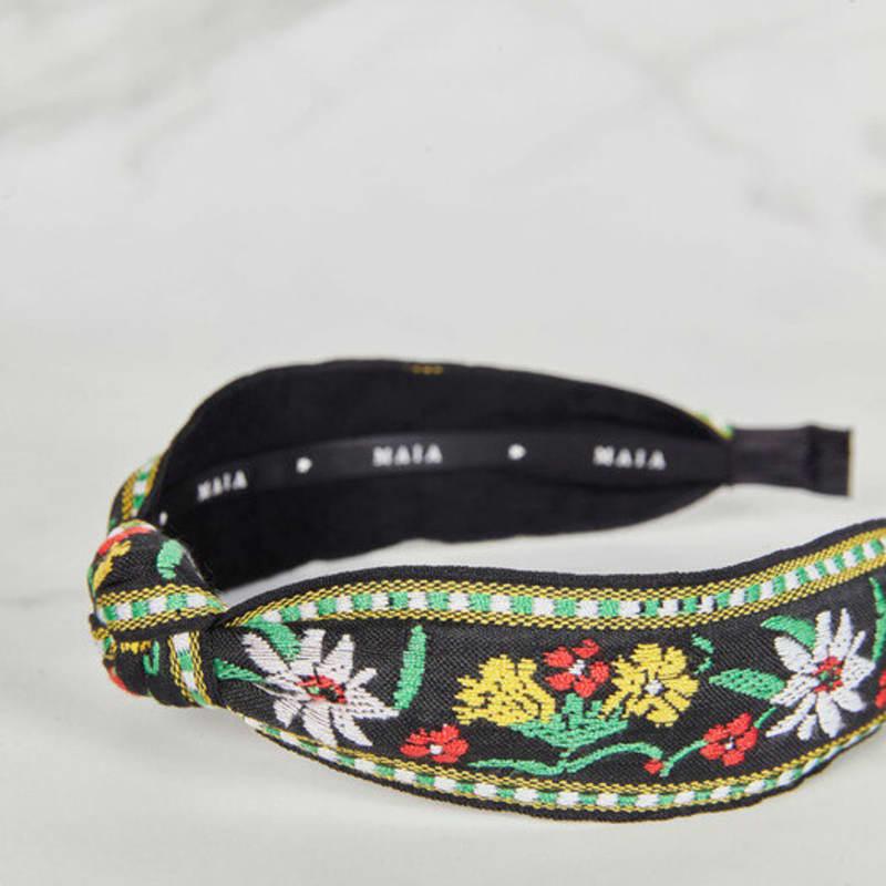 MAIA Green Floral Jacquard Hairband - Knotted Yellow-Green