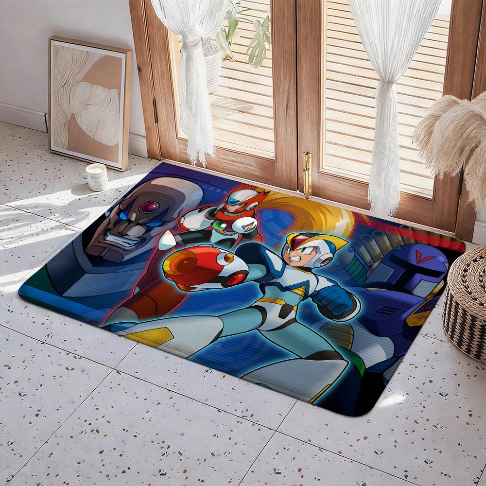 Game M Mega Man Floor Mat Eco Flannel Doormat Non Slip Odorless Indoor Floor Rug Soft Short Plush Home Mat