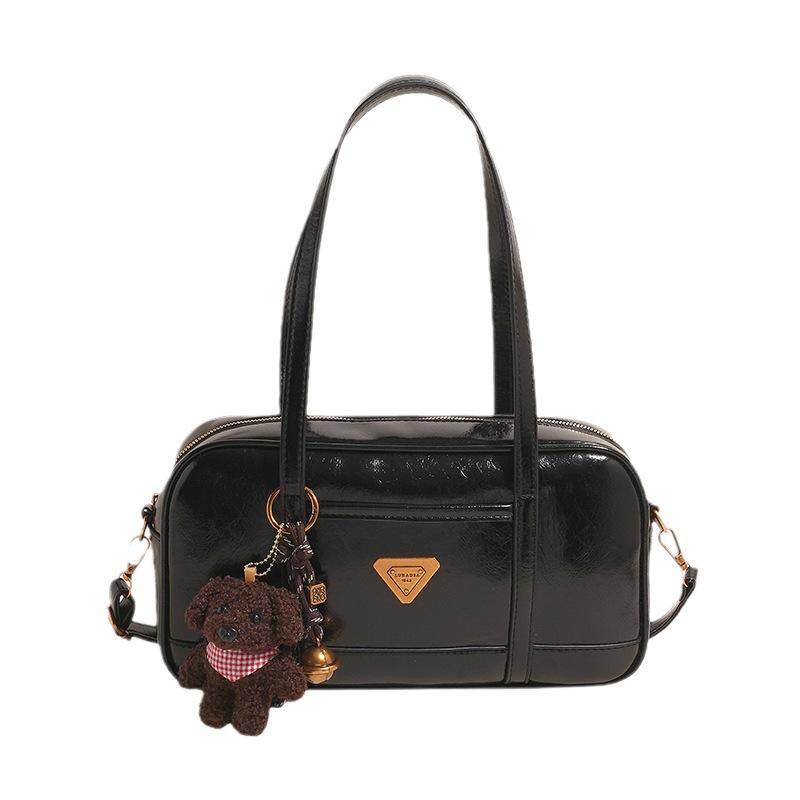 2025 Winter New Retro Soft Leather Bowling Bag Niche Design Commuter Handbag Oil Wax Leather Messenger Bag Tide