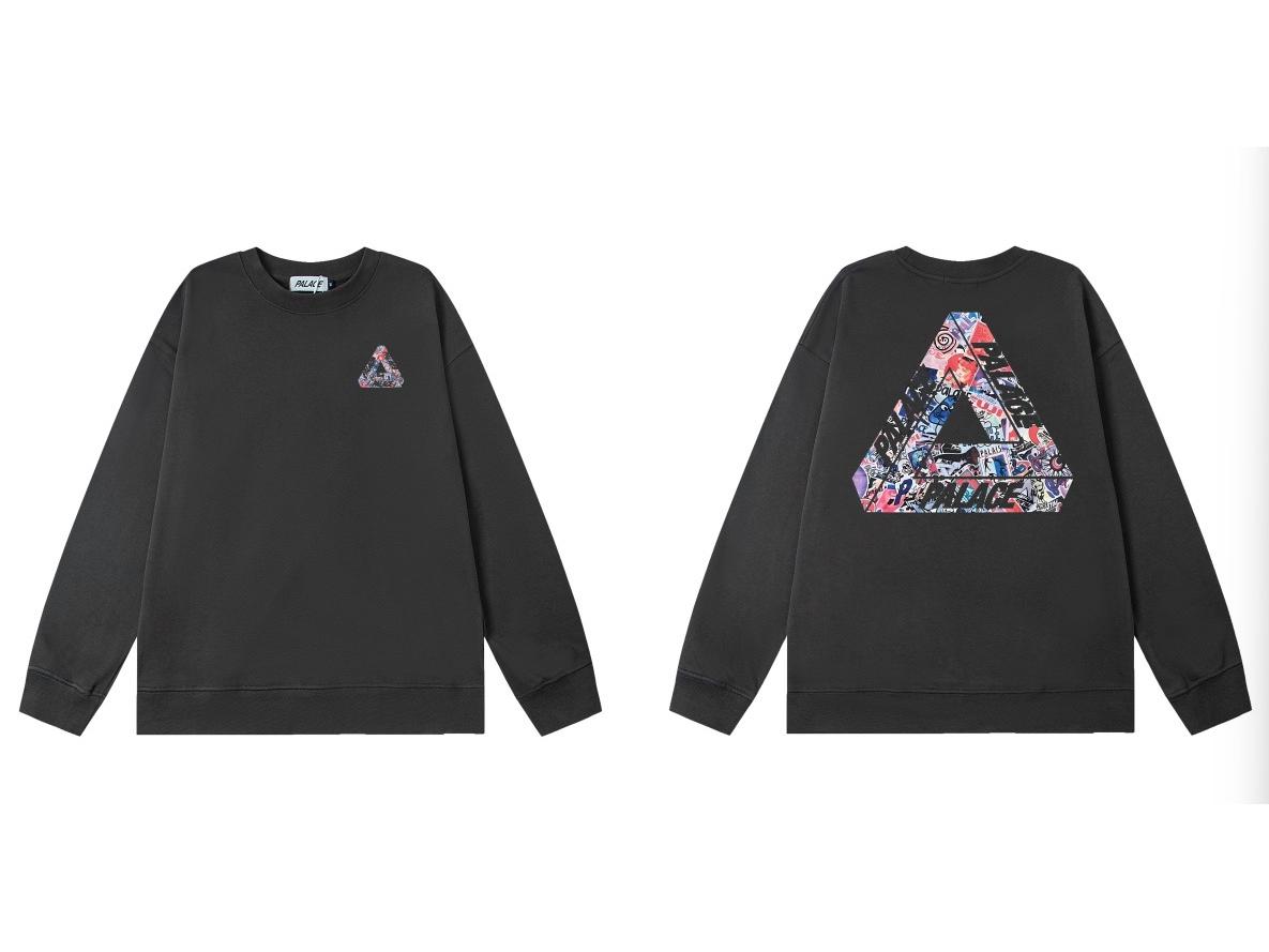 

Trendy PALACE Heavyweight Hoodie - Wang Yibo Style, Cartoon Sticker, Large Triangle Print, Loose Fit, Round Neck. XL темно-сірий