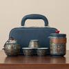 Ethnic Style Portable Travel Tea Set Outdoor Camping Ceramic Tea Separation Hand Grab Pot Car Portable Tea Drinker