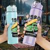 1PC 1980 Retro Camper Van Vintage Print 750ml Color Plastic Sports Water Bottle Leakproof Flip Straw Lid Suitable for Sports Office Home Use