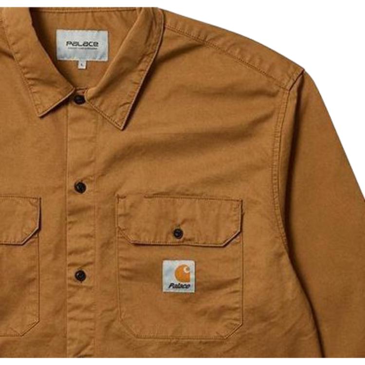 Palace x Carhartt WIP FW23 Co-Branded Classic Logo Dual Pocket Button-Down Shirt Unisex Tops Khaki I032721-KHAKI