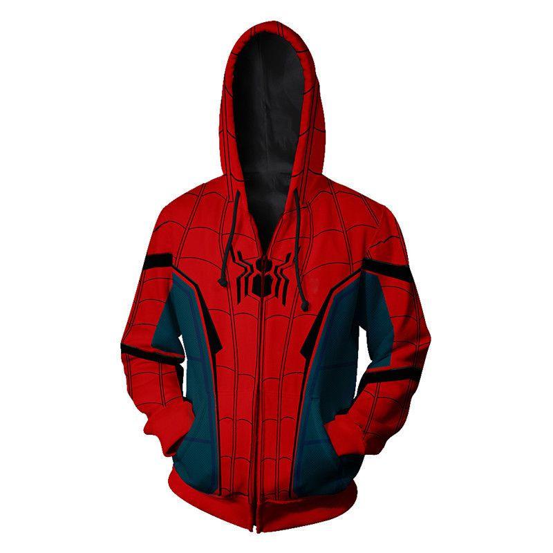 Spiderman Zip Hoodie Jacket T-shirt Trousers Set Hip Hop Marvel Cosplay Costume