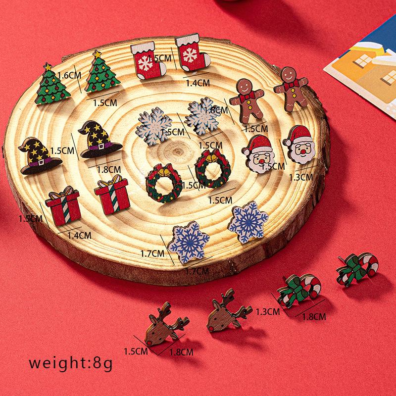 

Набор рождественских сережек: Женские пусеты «Дерево», «Олень», «Снеговик», «Снежинка»