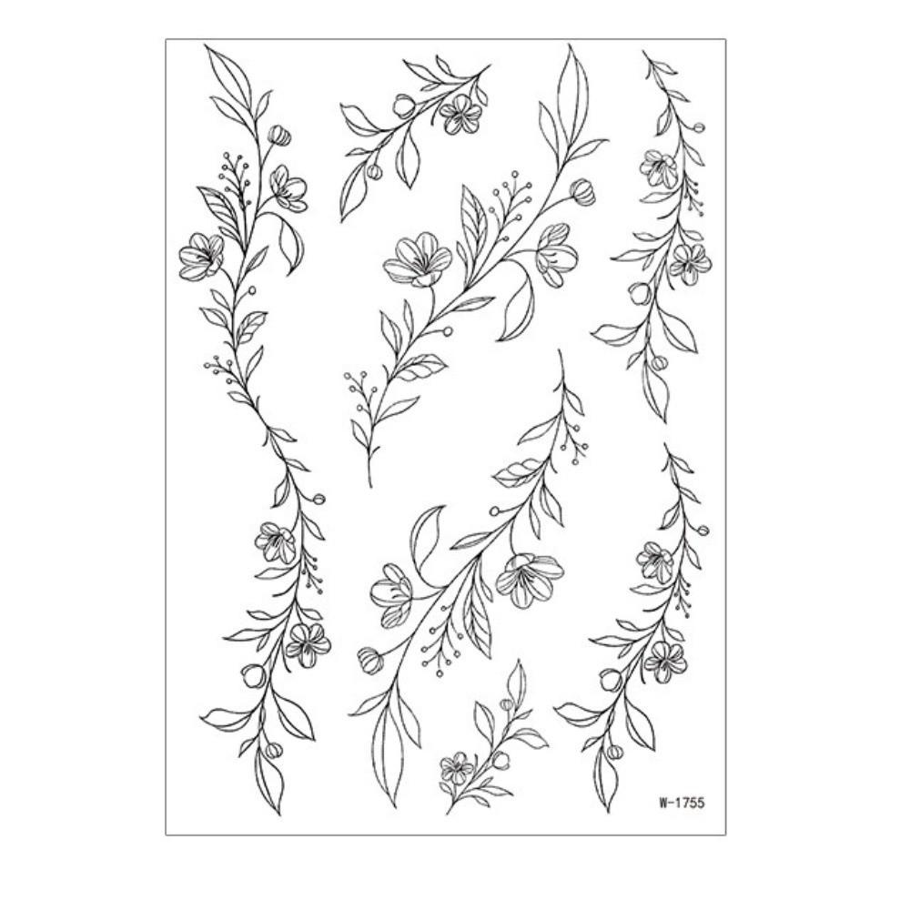 Long Lasting Black Flower Tattoo Stickers Waterproof Sketch Style Stickers Neck Shoulder Arm