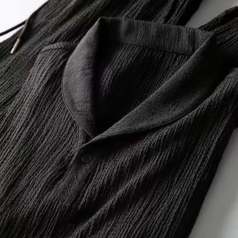 Sommer Modisches Trendy Herren Baumwolle Leinen 2-teiliges Set Casual Sportanzug Schalkragen Weißes Kurzarm T-Shirt