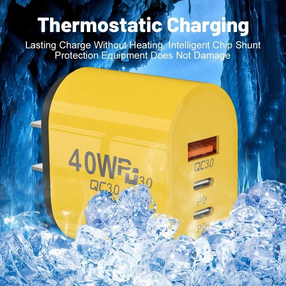 40W 2 PD and 1 QC 3.0 Port Fast Charging Power Adapter USB Type C Wall Charger US/EU Plug For iPhone Samsung Xiaomi Quick Charge