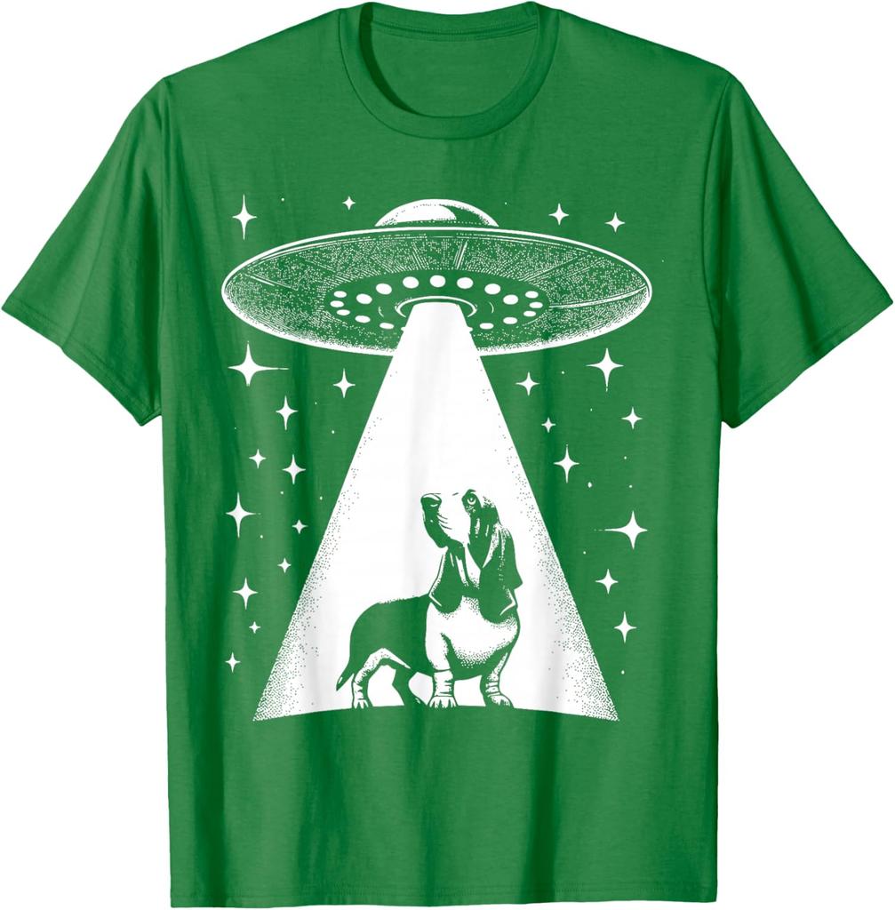 Basset Hound UFO Alien Abduction Graphic Tee Funny Dog Lover Gift T-Shirt