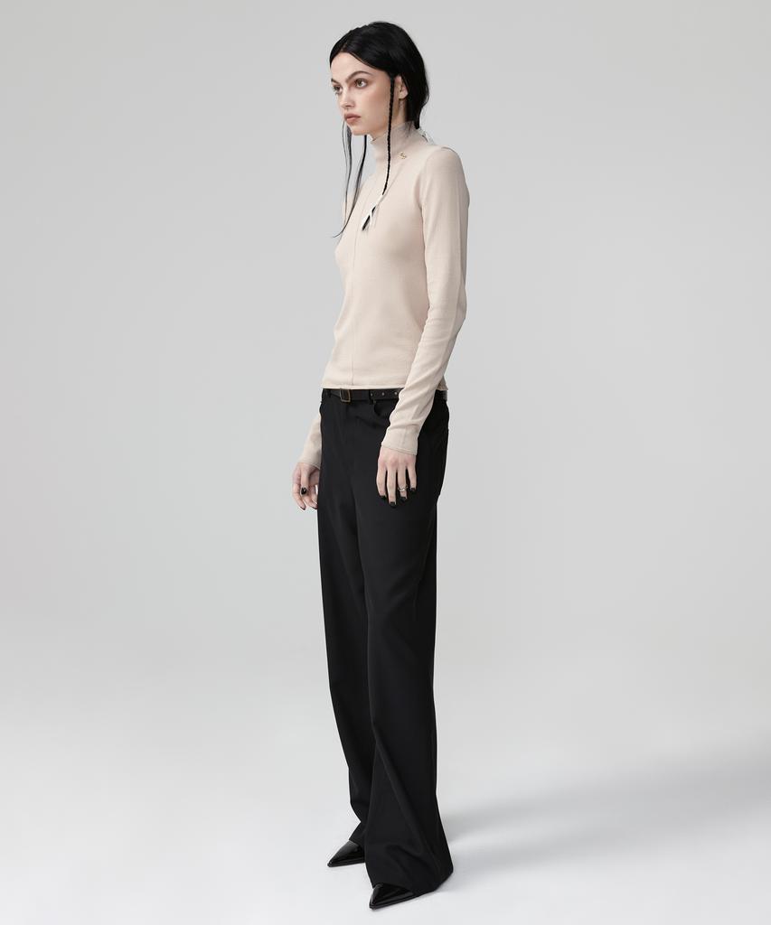 EAN JO Viscose Turtleneck Sheer Knit Top (Sand Beige)