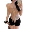Sexy Lace Bandeau Tank Top - Women's Summer 2026 Style, Slightly See-Through, Bow Tie & Lace-Up Design