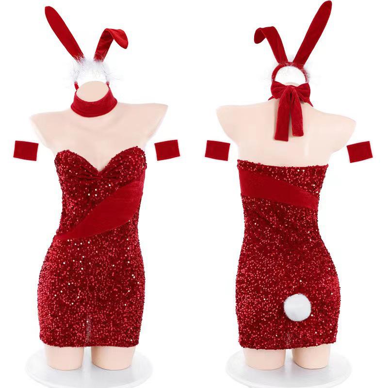 Reindeer-Themed Sexy Fur Lingerie Three-Piece Set for Women