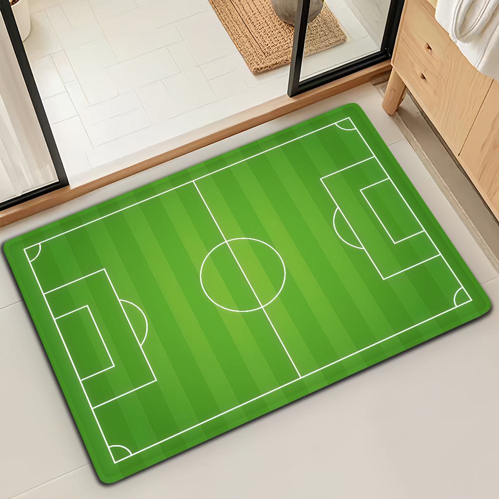 Green Football Pitch Footbal Field Bath Microfiber Decorative Versatile Flannel Floor Door Mat Quick Dry Absorbent Non-slip Sole