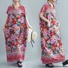Women's Summer Boho V-Neck Maxi Dress C Flowy Vintage Print Rayon Caftan, Loose Fit Beach Cover-Up