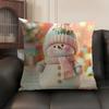Cute Cartoon Winter Snowman Cushion Cover Natural Linen Organic Fabric DoubleSided Printing Sofa Home Decor Gift Pillow Case