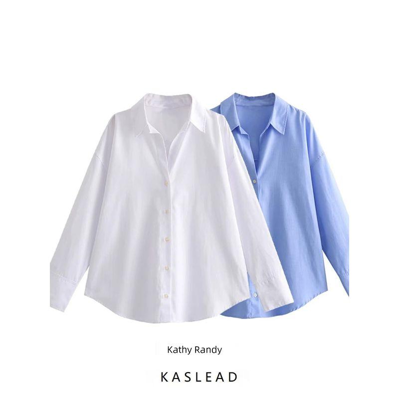 Kaslead Women's Fashion Style Long Sleeves Lapel Shirt