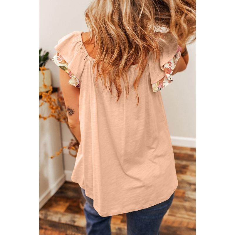 Women's Fashion Casual Flower Pattern Print Summer Spring Short Sleeve Square Collar Blouses  Shirts