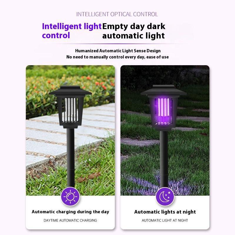 Myggdödare Solcellsdriven Elektrisk Stöt Avvisande Lampa Vattentät Insektfångare LED-Ljus för Utomhus Trädgård Gräsmatta Camping Villa Användning