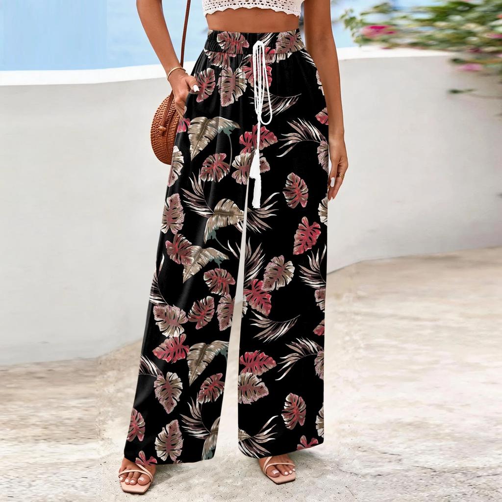 Women's Wide-Leg Casual Flowy Floral Print Pants