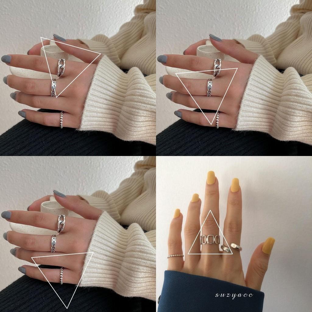 Ins Korean Unique Inspired S925 Silver Geometric Ring For Women With Charm Minimalist