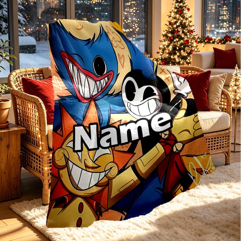 Custom Name Personalized Huggy Wuggy Print Blanket, Home Decor, Bedroom, Sofa, Camping, Couch, Gifts for Birthday ChristmasEnthusiasts