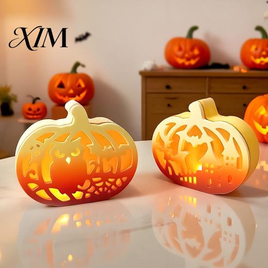 DIY Pumpkin Box Mold 1 Set Halloween Lampshade Silicone Mold, Hollow Reusable Gypsum Cement Epoxy Resin Casting for Crafts Handmade