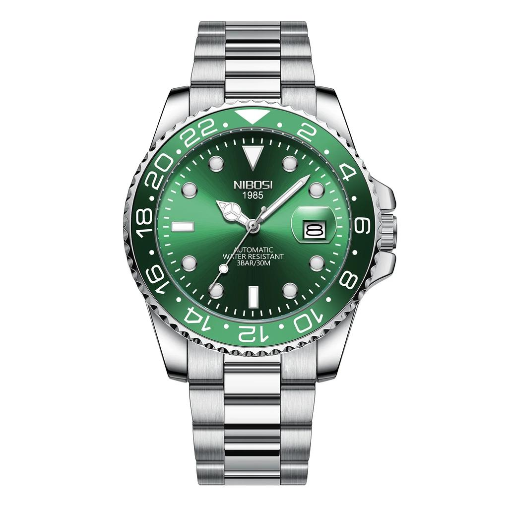 NIBOSI Luxury Mens Watches Stainless Steel Date Military Fashion Luminous Waterproof Quartz Wristwatches