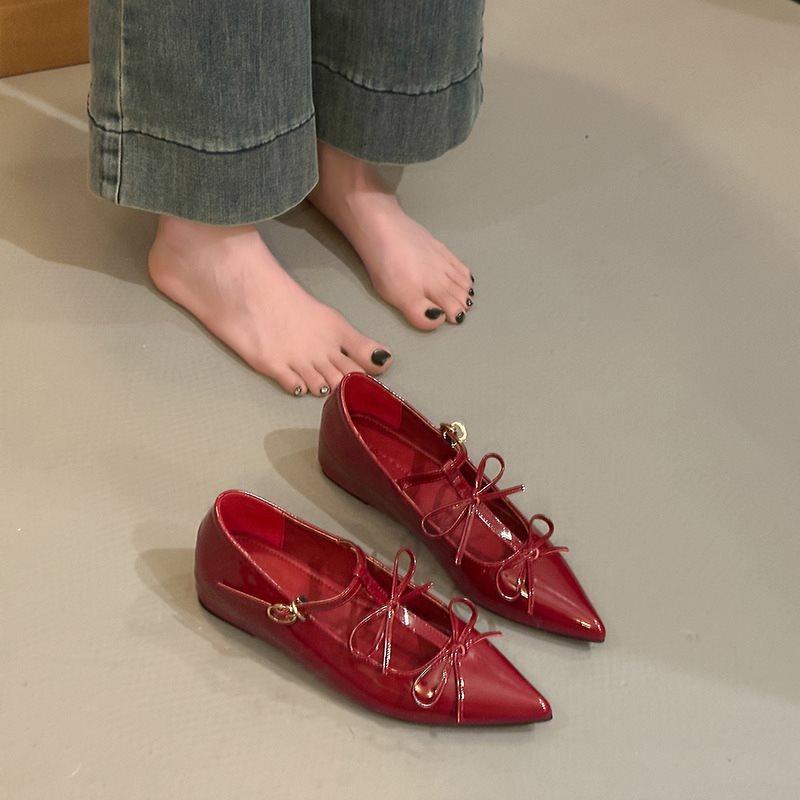 

Внутреннее увеличение высоты заостренная лакированная кожа весенние туфли Мэри Джейн женские двойной бант ретро одинарные туфли маленькая новая женская обувь 40 бордовый