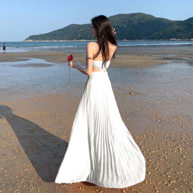 High-end Dress Skirt Pamine Design Long Dress Seaside Vacation Halter Suspender Dress Beach Dress Long Dress