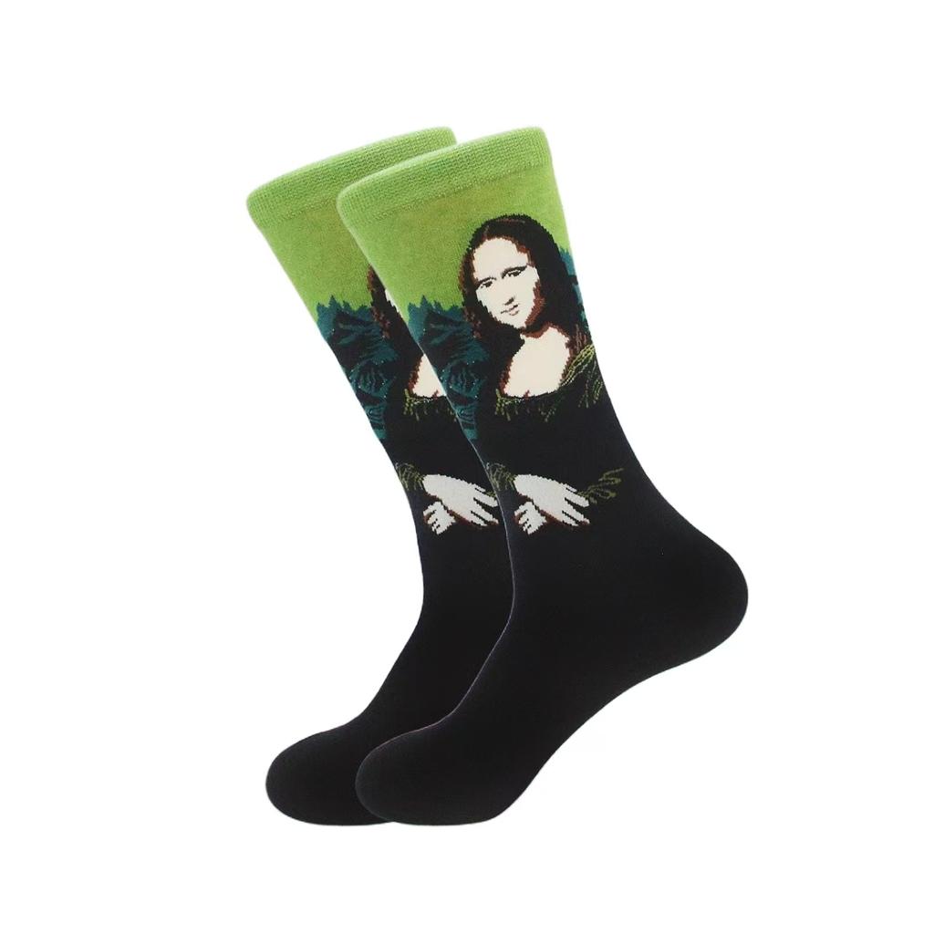1 pair of European and American trendy socks with personalized street fashion oil painting series socks