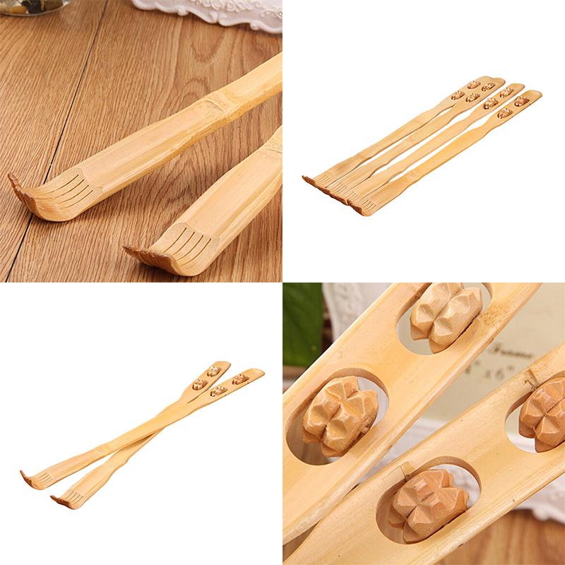 18" Handy Bamboo Massager Back Scratcher Wooden Body Stick Roller Itch Relaxer