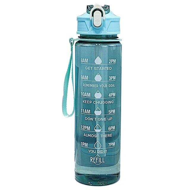 

900 мл пластиковая бутылка для воды с соломинкой, мотивационная бутылка для питья, спортивная бутылка для воды с маркером времени, портативные многоразовые чашки зелёный
