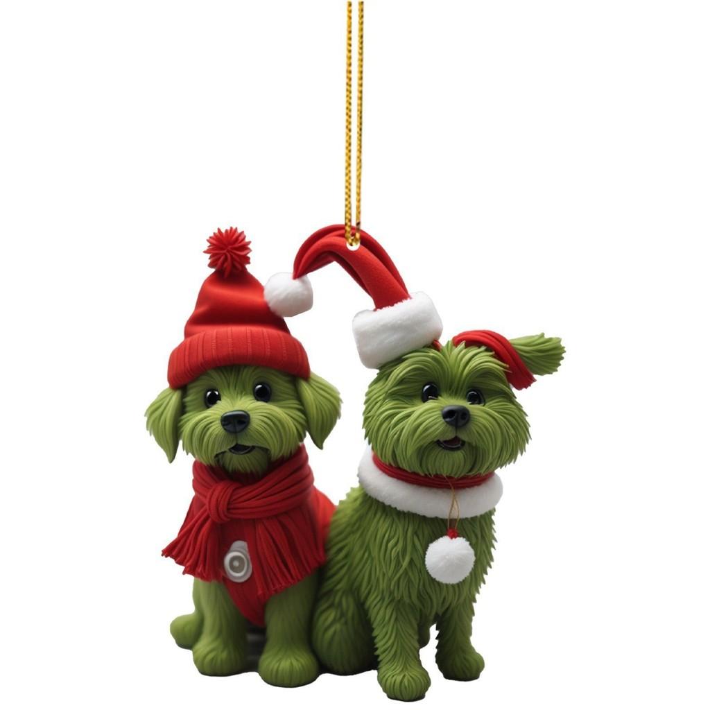 Grinch Stole Christ Green Puppy Pattern Acrylic Pendant Christmas Decor Prop For Holiday Vehicle Decor