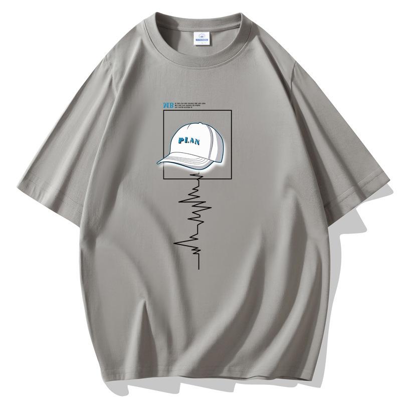 Cap Pattern Men Short Sleeves T-shirt 100% Cotton Casual Tee Large Size