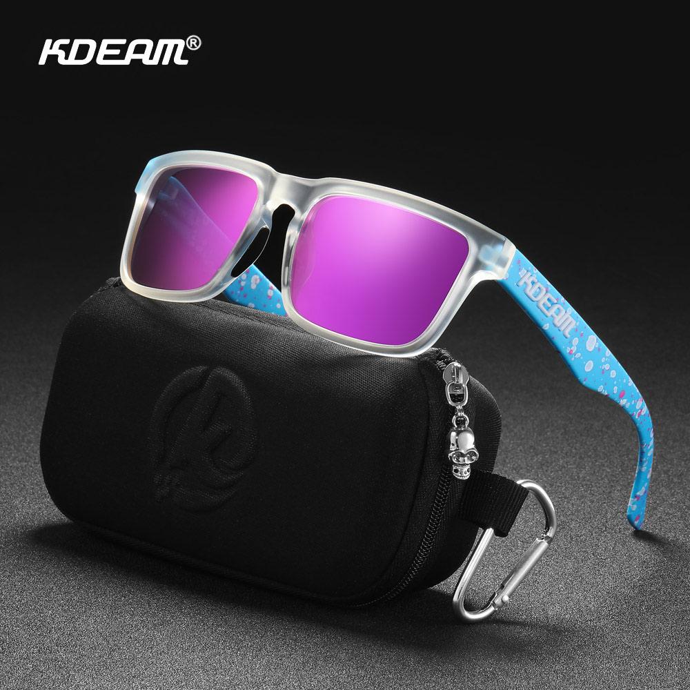 Lunettes de soleil polarisées style carré KDEAM pour hommes et femmes Taille moyenne Largeur totale 145 mm Lunettes de soleil d'extérieur avec étui zippé