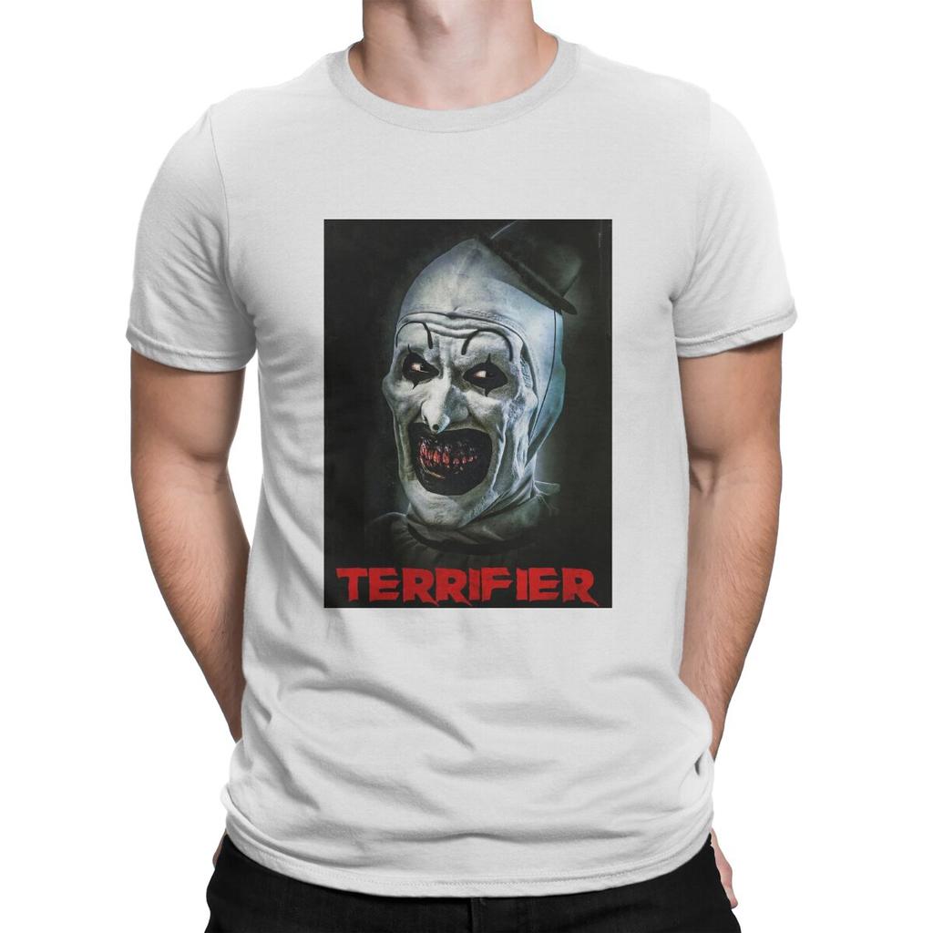 Novelty Terrifier Medium Horror T-Shirt for Men Round Collar Pure Cotton T Shirt Scary Horror Short Sleeve Tees Unique Clothes