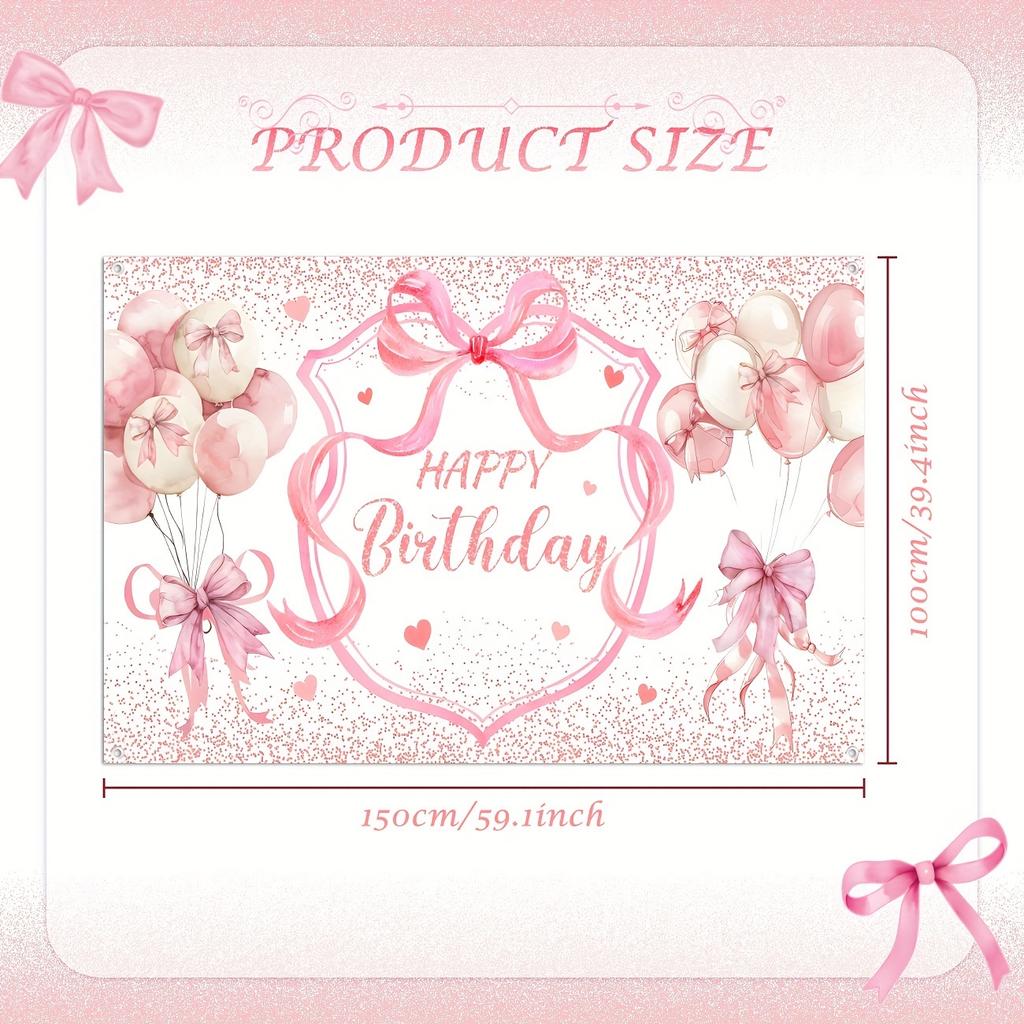 Fashionable pink bow and sparkling balloon birthday banner - multi-functional for girls' parties and bachelor's parties