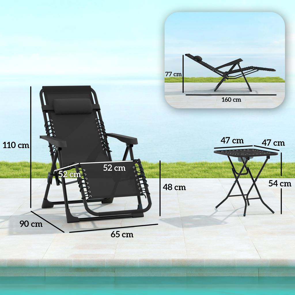Gartenliege Set 3 Piece Sun Lounger With Tea Table 2 Deck Chairs Cushions Outdoor Lounger 90x56x110 Cm Black
