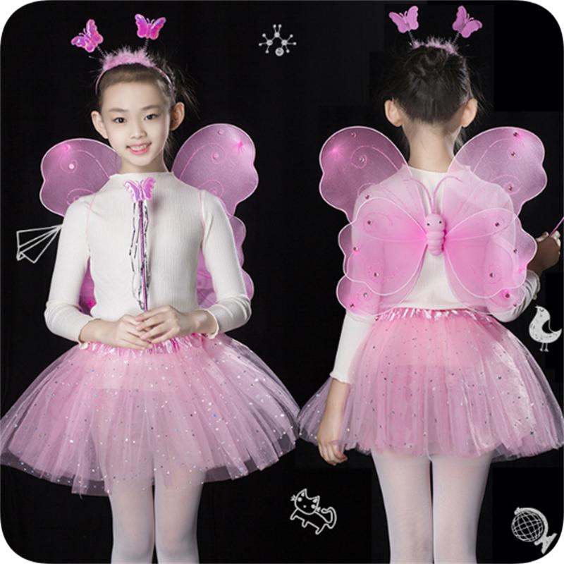 

4pcs/Set Girls Led Flashing Light Fairy Butterfly Wing Wand Headband Costume Toy Gift синій