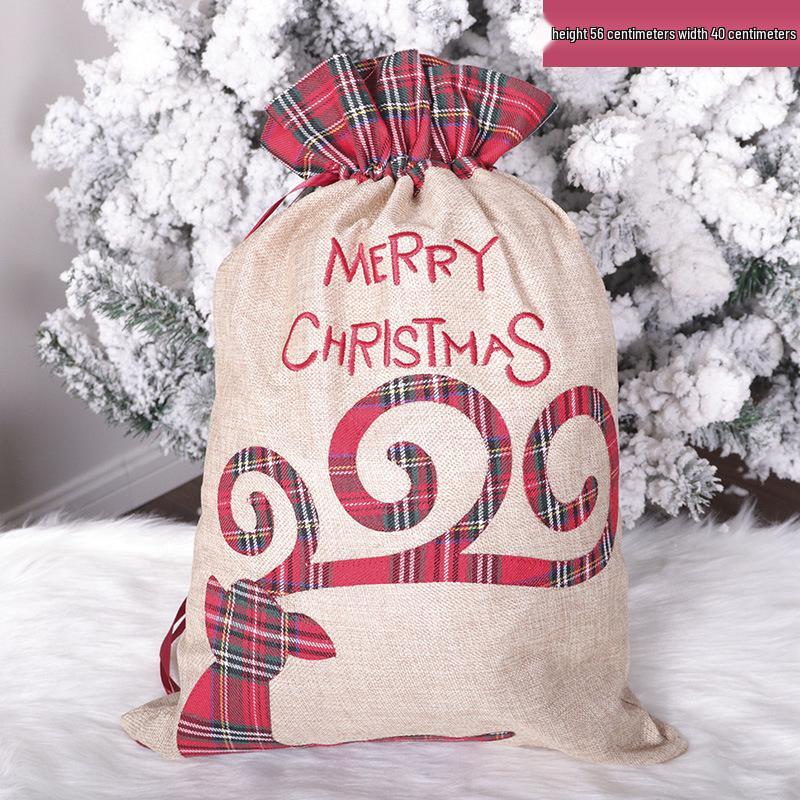 Three-Dimensional Santa Claus Burlap Backpack Candy Bag - Large Christmas Gift Decoration