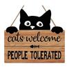 Cat Welcome People Tolerated Sign Front Door Wall Hanging Wooden Plaque Hanger Black Kitten Doorplate Decoration Festival Present Jikaix