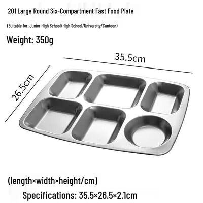 Chahua Stainless Steel 6-Compartment Divided Lunch Tray