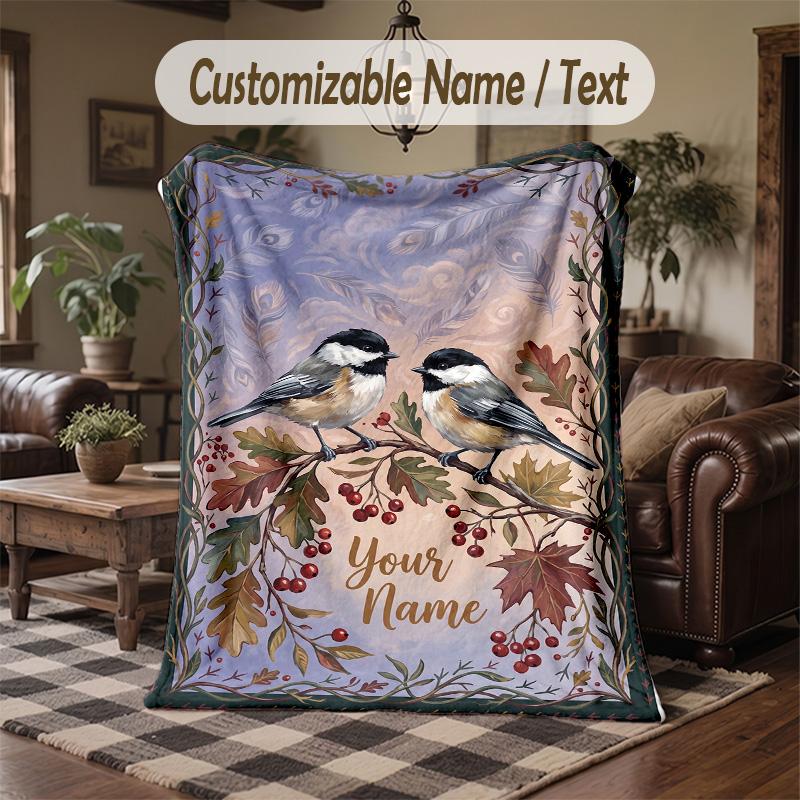 Cherry Blossom Serenity Theme Throw Blanket Custom Name Text Personalized Blanket Soft Cozy Blanket for Home Sofa Bed