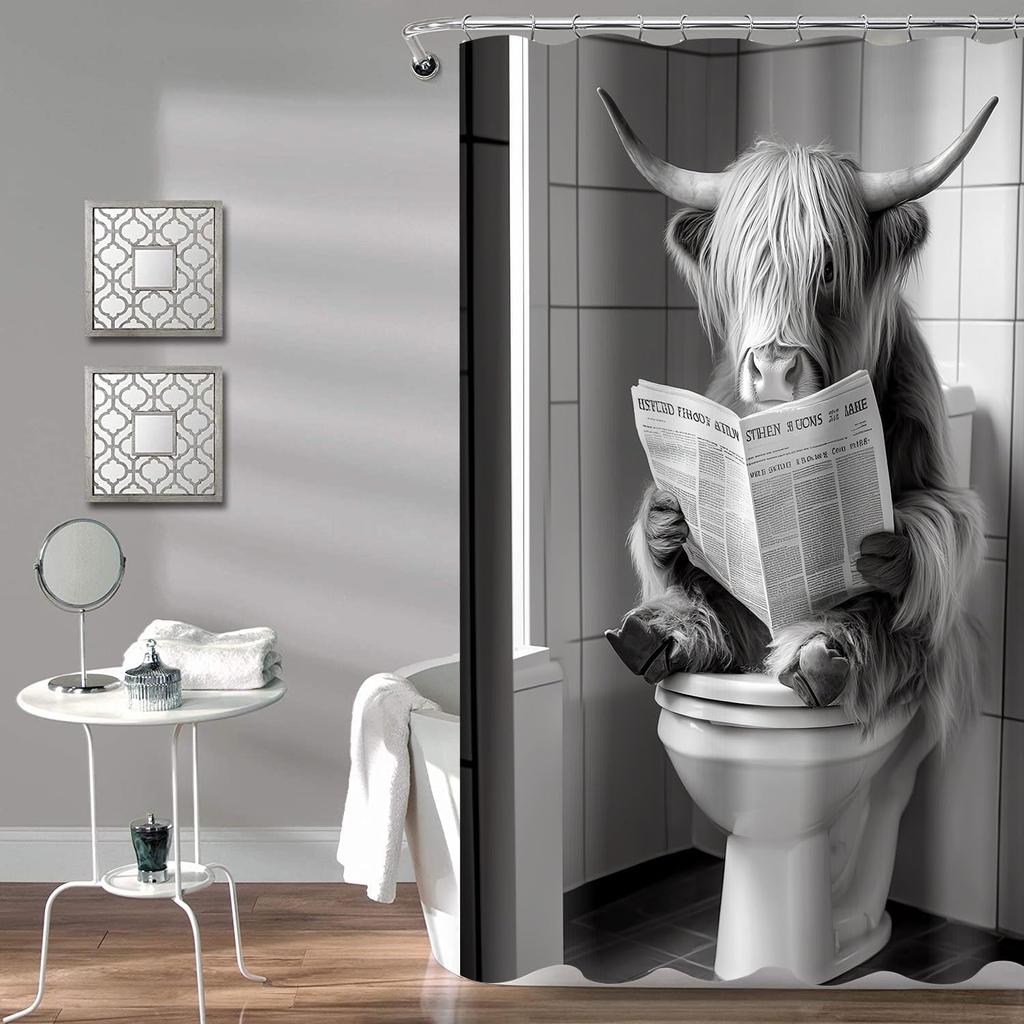 Lustiger Hund Duschvorhang, Berner Sennenhund sitzt auf der Toilette und liest Zeitung, Wasserdichte Polyester Duschvorhang-Sets