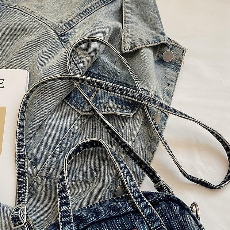 Vintage Mini Denim Boston Bag Women's Crossbody Bag
