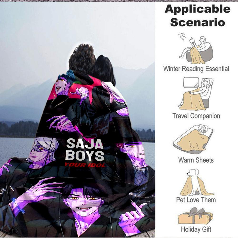 1pc Saja Boys Flannel Blanket [Cozy Throw Blanket] For Sofa, Bed, Travel, Camping, Livingroom, Office, Couch, Chair, And Bed