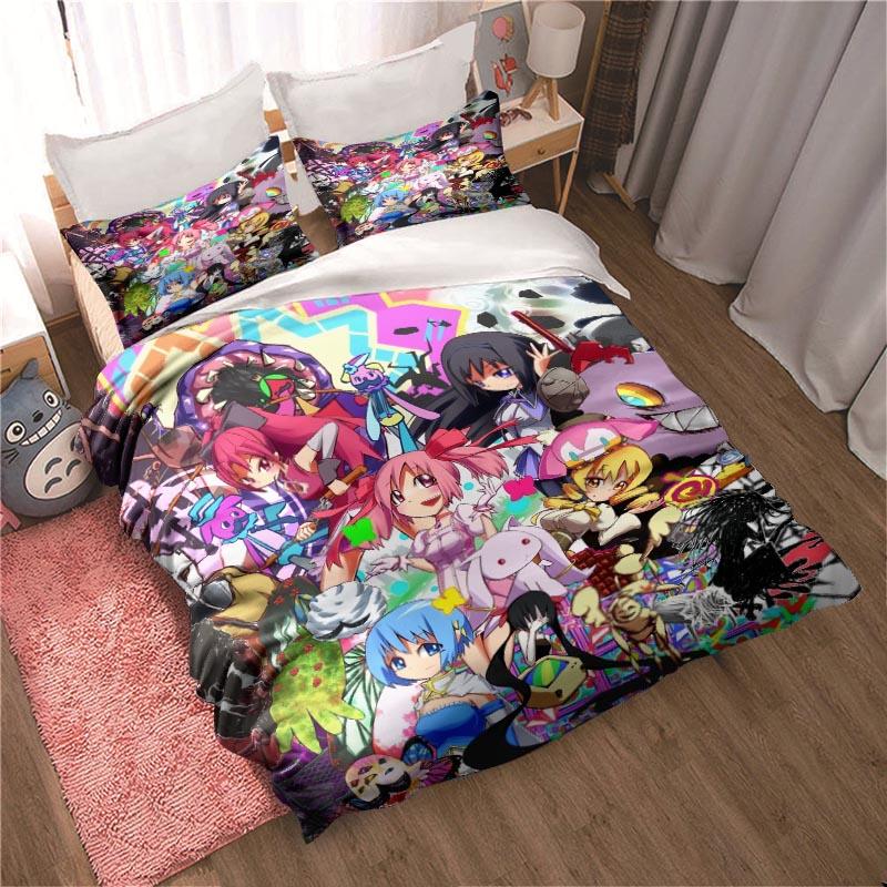 Cartoon Puella Magi Madoka Magica Bedding Set Sheet Set King Twin Double Child Bedding Set Mircofiber Polyester Duvet Cover Set